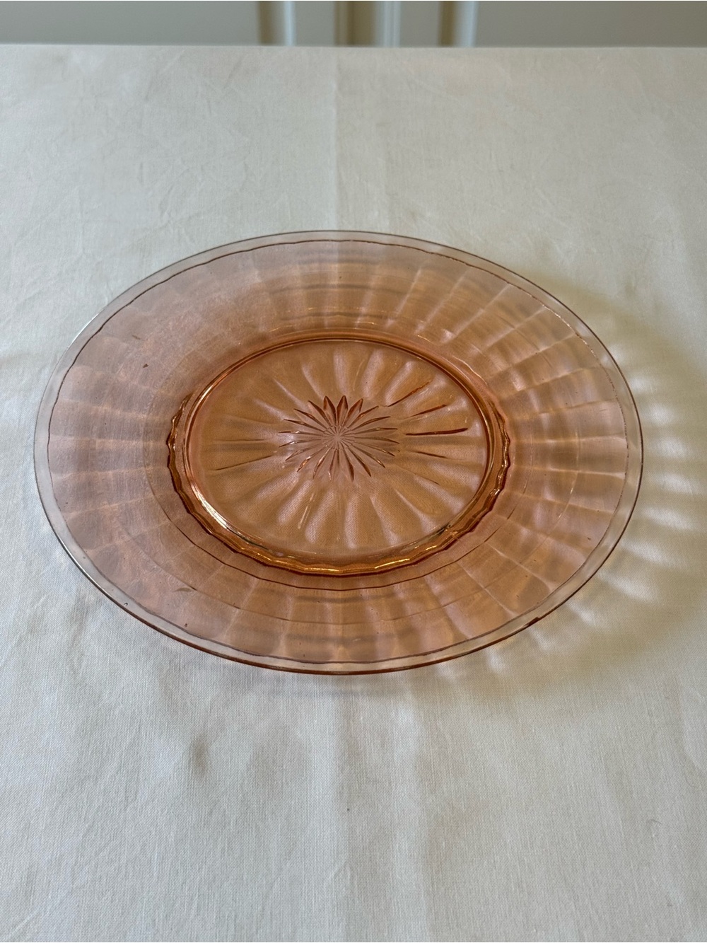 🌸 Pink Depression Glass Plate Starburst Center Ribbed Rim | Vintage Collectible